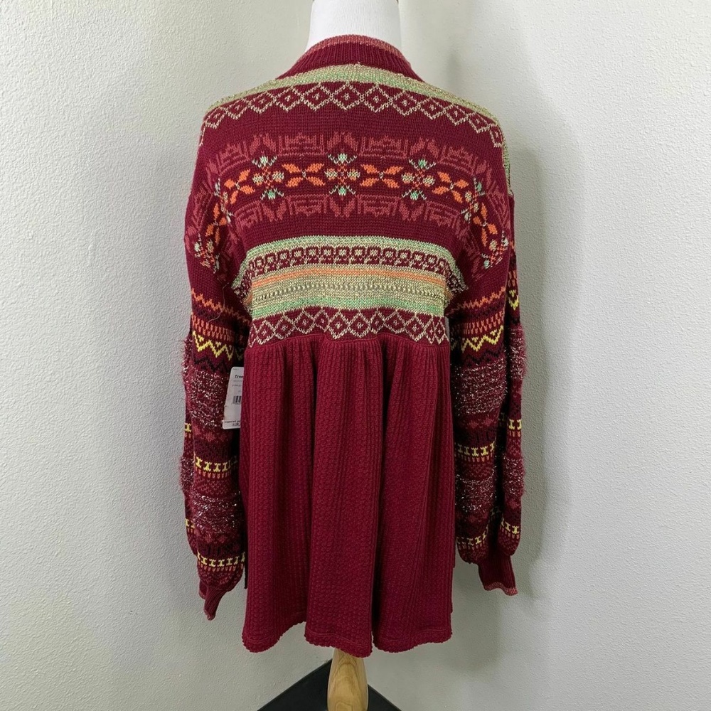 NEW Free People Fair Isle Cozy Cottage Sweater M Pullover Tunic Bell Sleeves Top - Picture 11 of 16